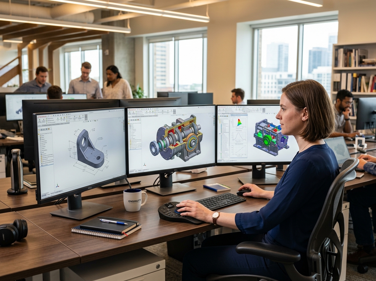 Engineer working with 3D CAD models
