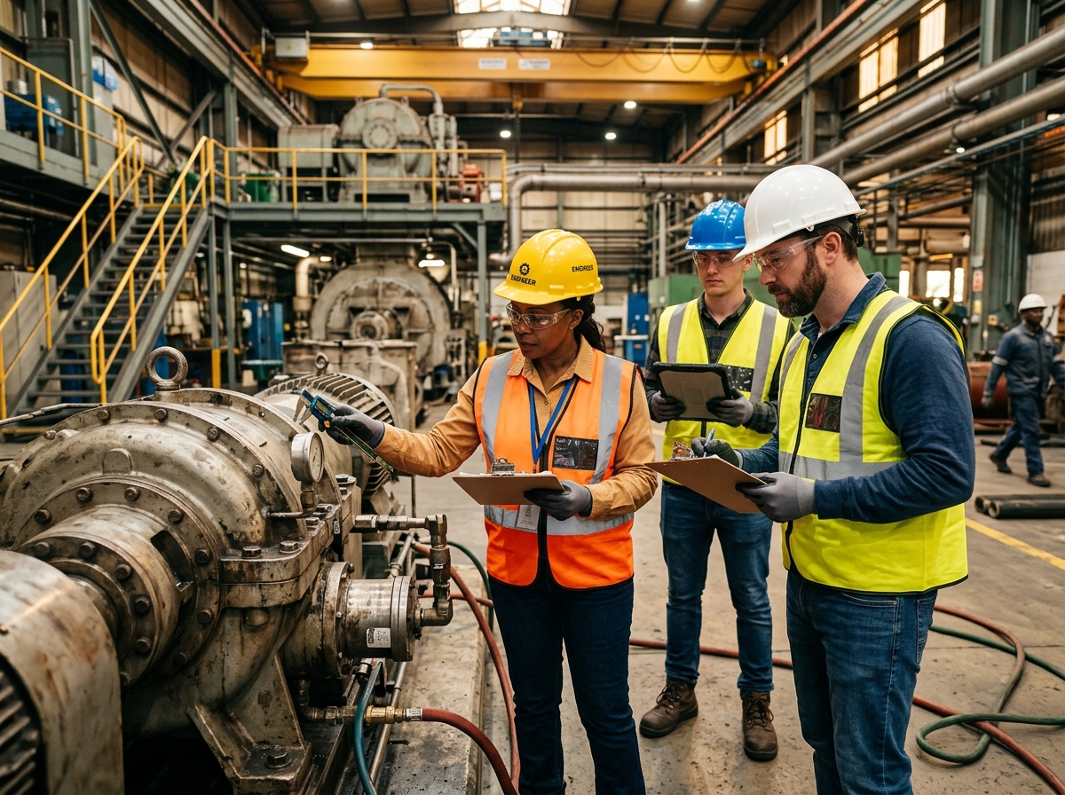 Engineers inspecting industrial equipment